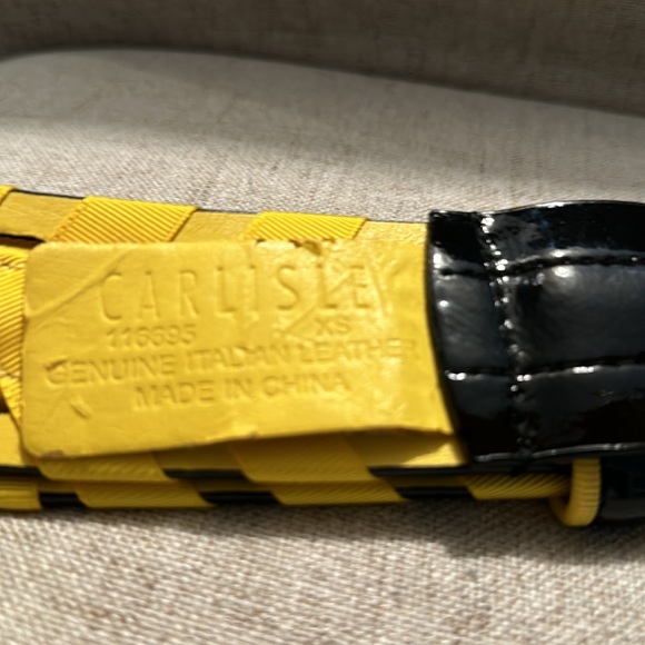 Vtg Carlisle genuine Italian leather wide yellow & black belt Sz xsmall - Picture 6 of 9